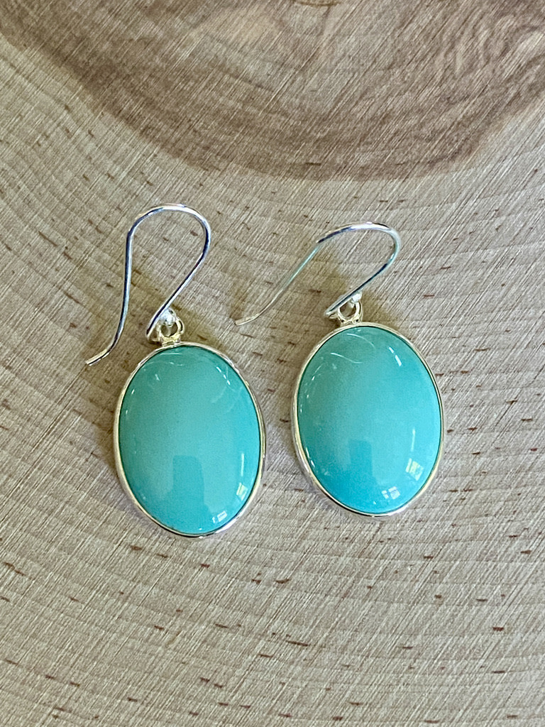 Turquoise Oval Sterling Drop Earrings