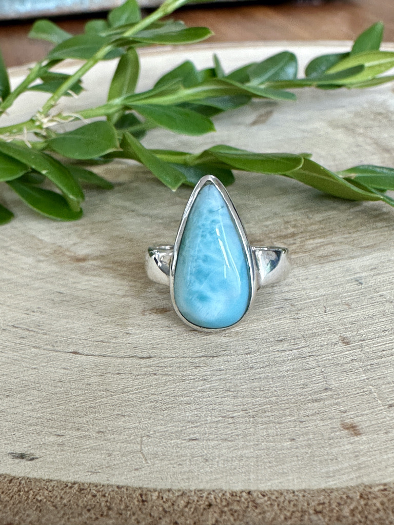 Larimar Long Pear Sterling Ring Sz 5