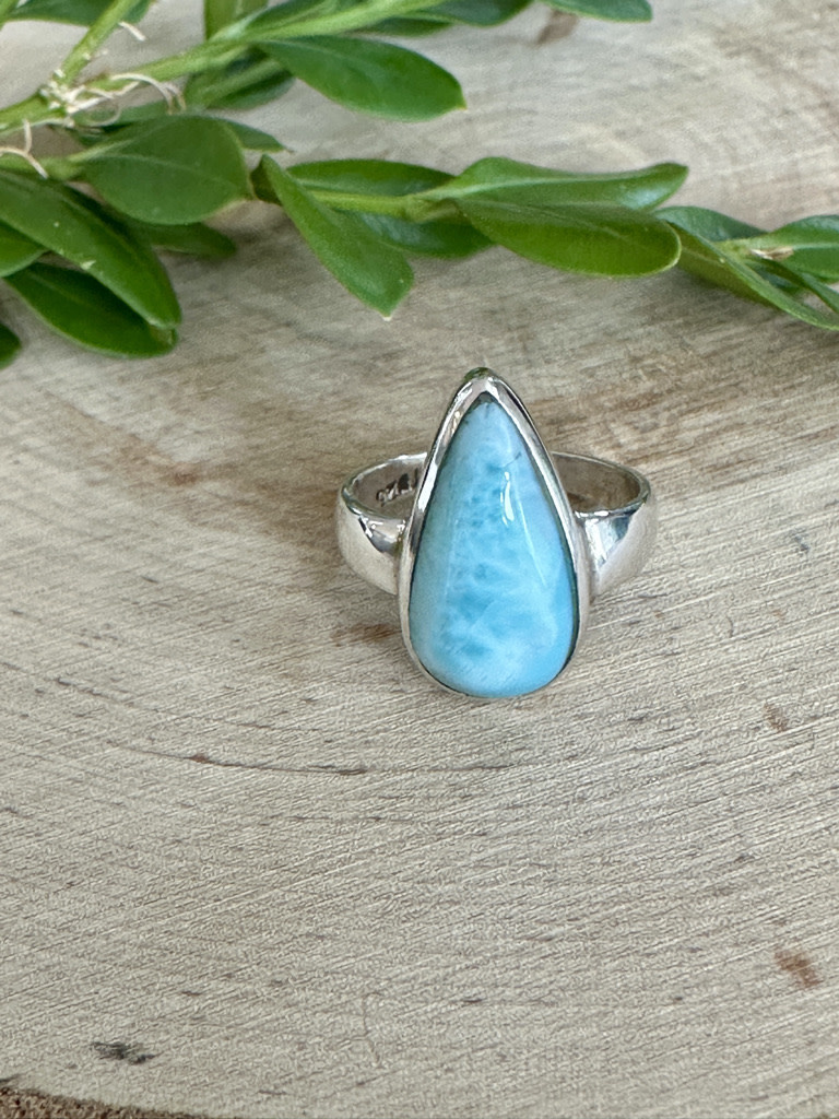 Larimar Long Pear Sterling Ring Sz 5