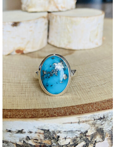 Nugent Turquoise Oval Sterling Ring - Size 6