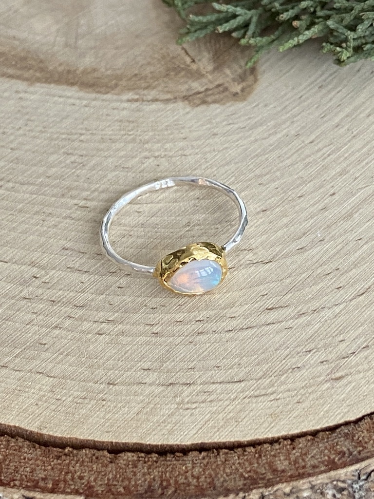 Dainty Pear Opal GP Sterling Ring Sz 9