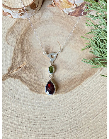 Brushed Sterling Garnet & Peridot Necklace