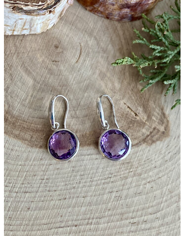 Amethyst Circle Drop Sterling Earrings