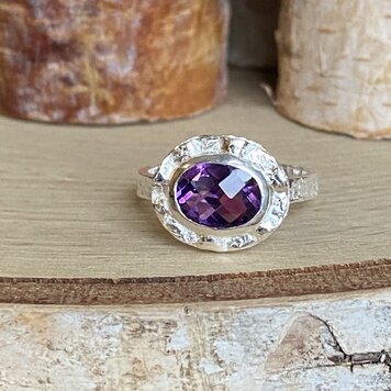 Amethyst Double Bezel Sterling Ring Sz 8 Amethyst Double Bezel Sterling Ring Sz 8