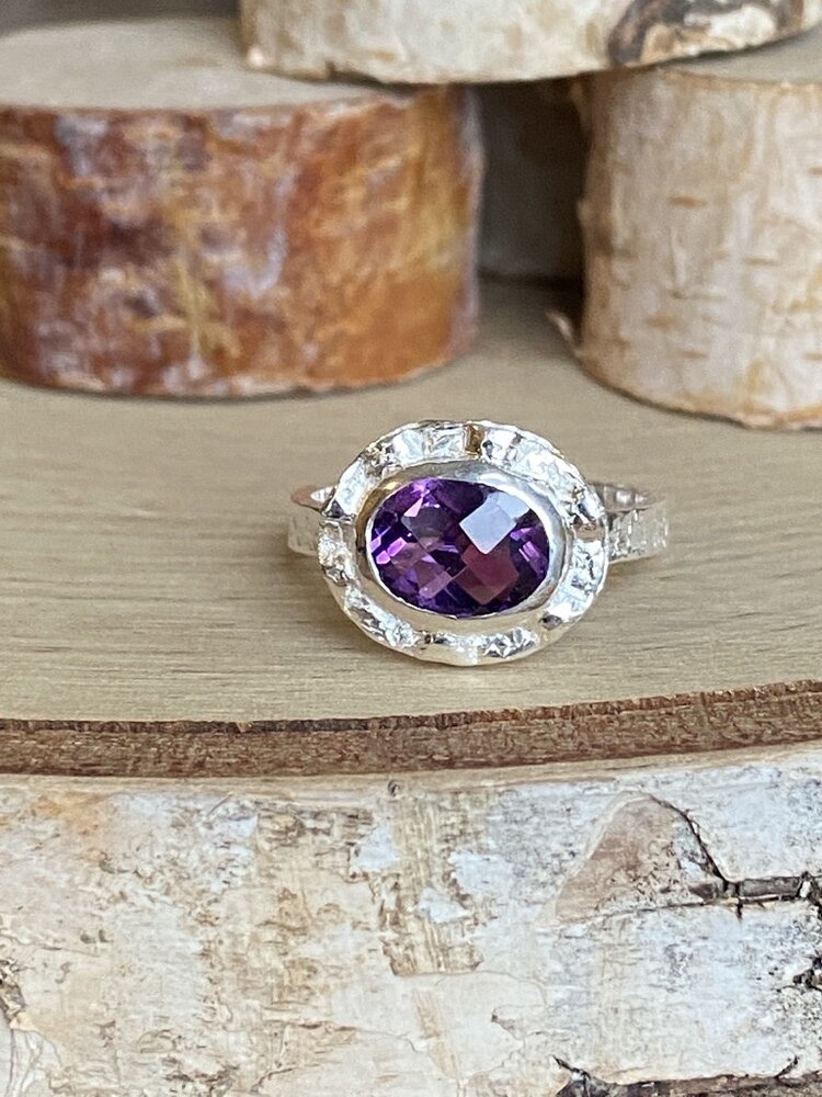 Amethyst Double Bezel Sterling Ring Sz 8