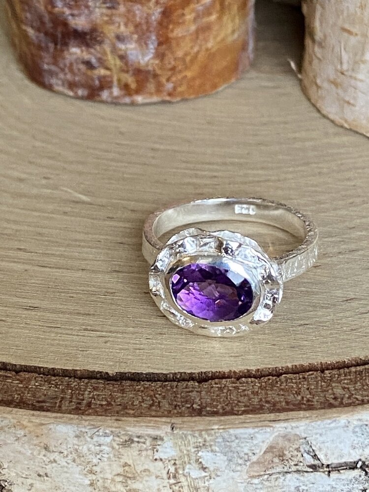 Amethyst Double Bezel Sterling Ring Sz 8