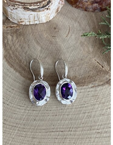 Amethyst Double Bezel Sterling Drop Earrings