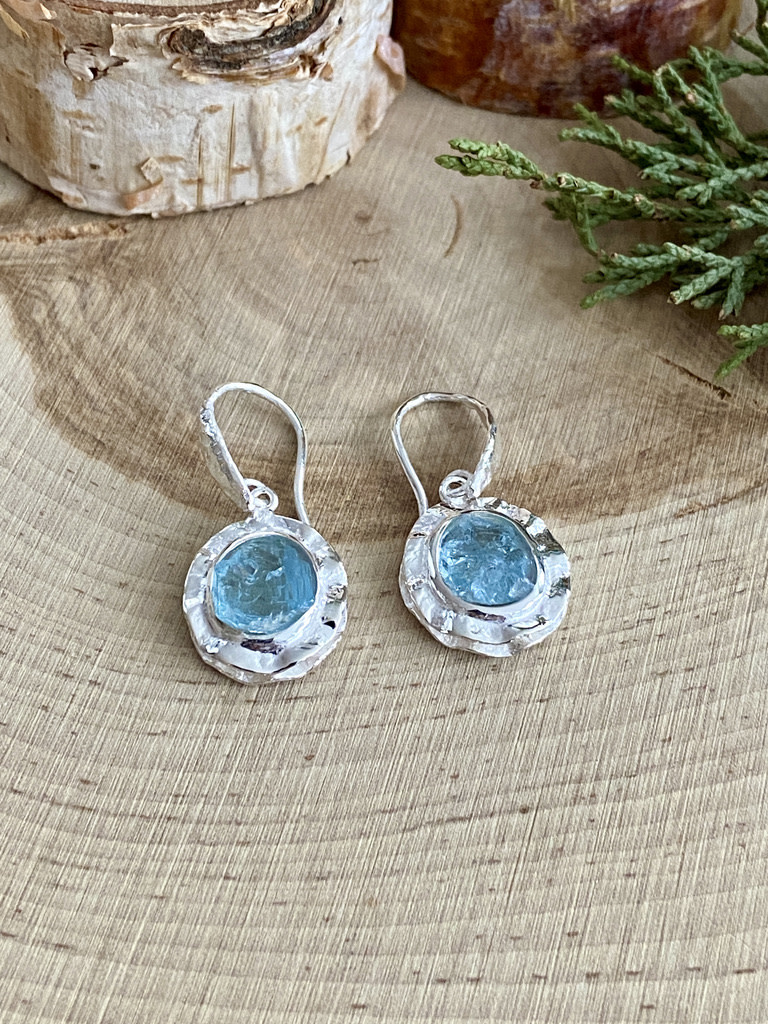 Aquamarine Double Bezel Sterling Drop Earrings