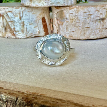 Pearl Double Bezel Sterling Ring Sz 6.5 Pearl Double Bezel Sterling Ring Sz 6.5