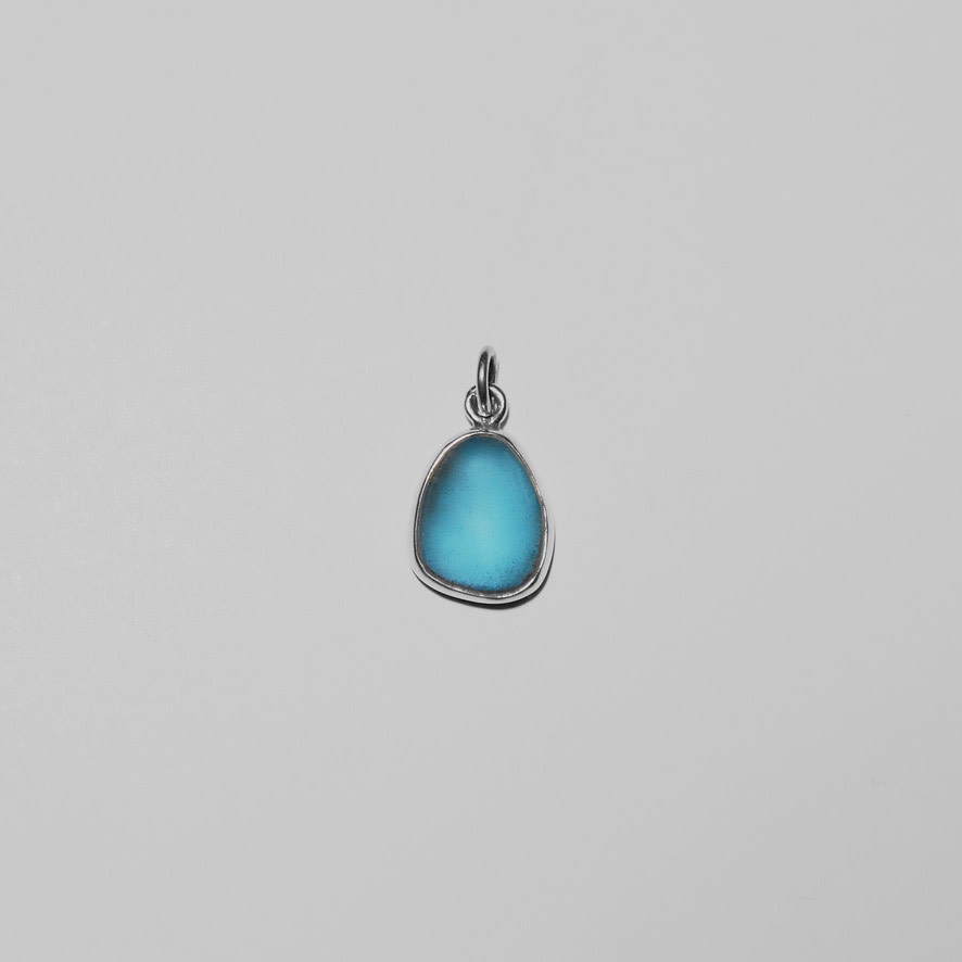 Beach Glass Aqua Ovoid Sterling Pendant