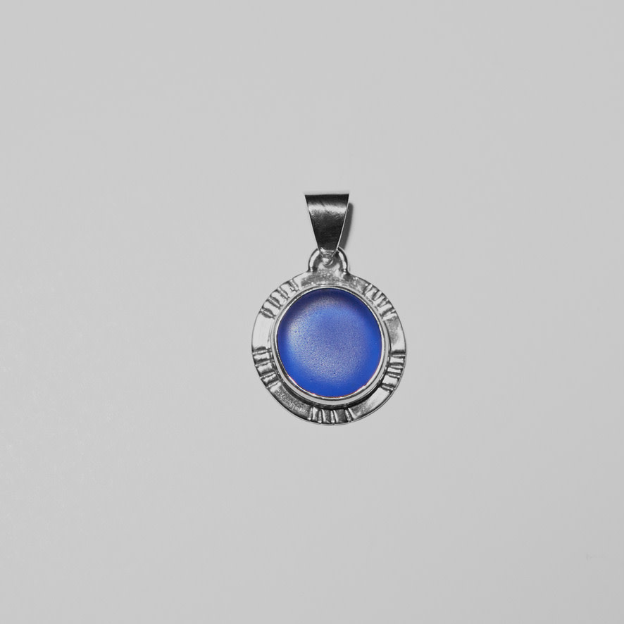 Blue Beach Glass & Sterling Pendant