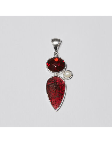 Garnet Two-Stone & FW Pearl Sterling Pendant