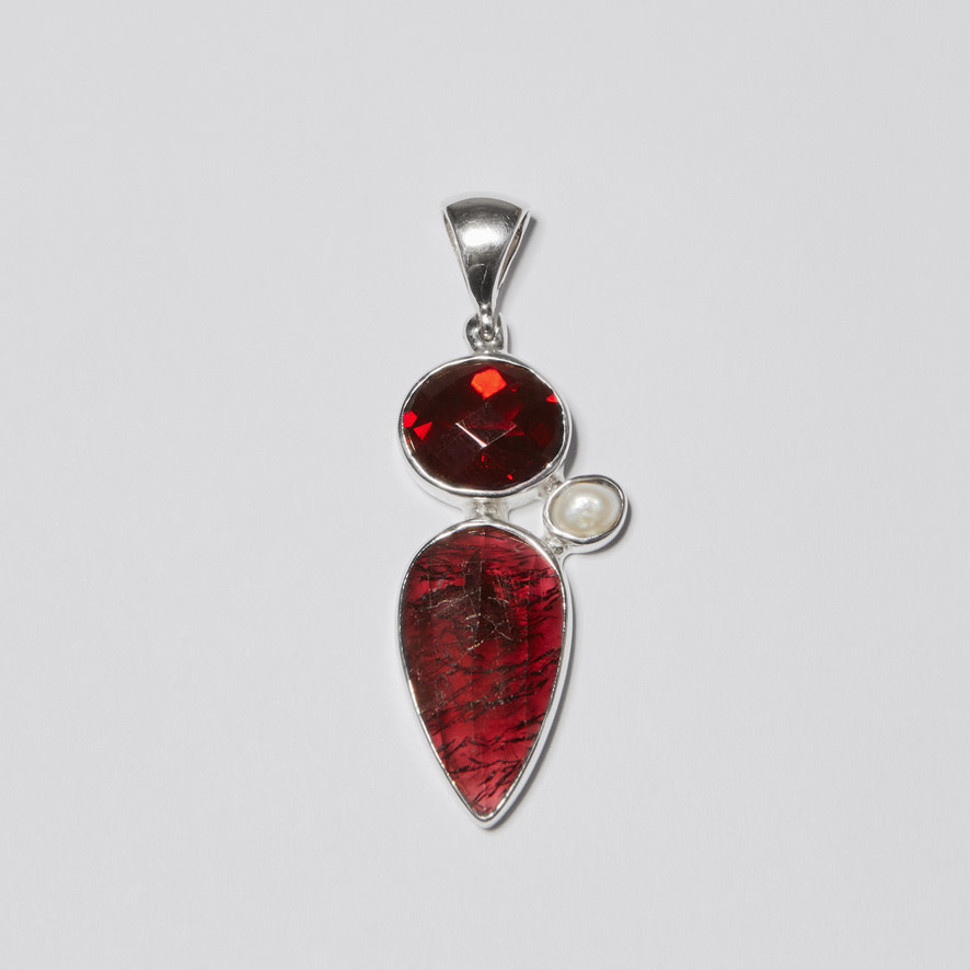 Garnet Two-Stone & FW Pearl Sterling Pendant