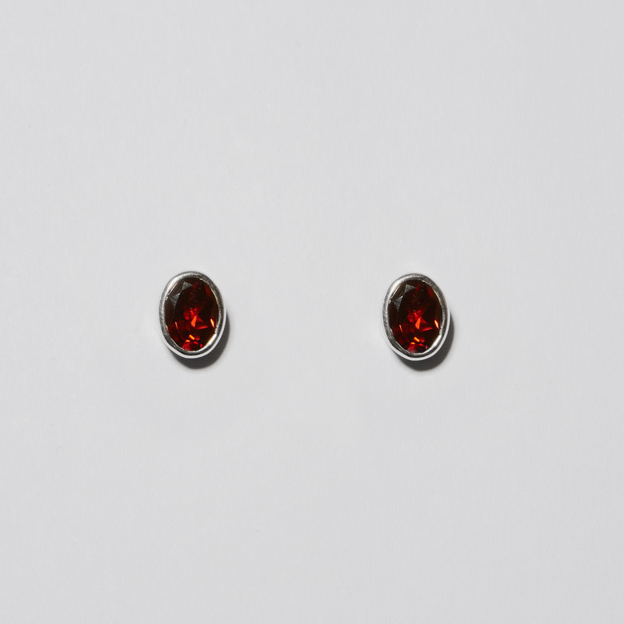 Garnet Oval Sterling Studs