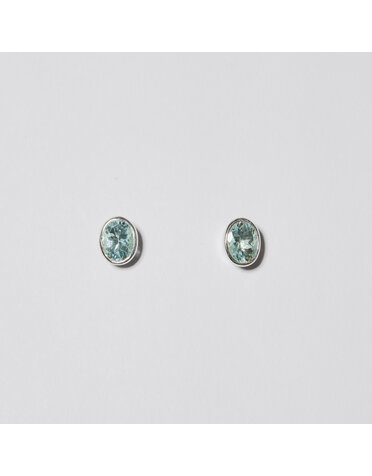 Aquamarine Oval Bezel Sterling Studs