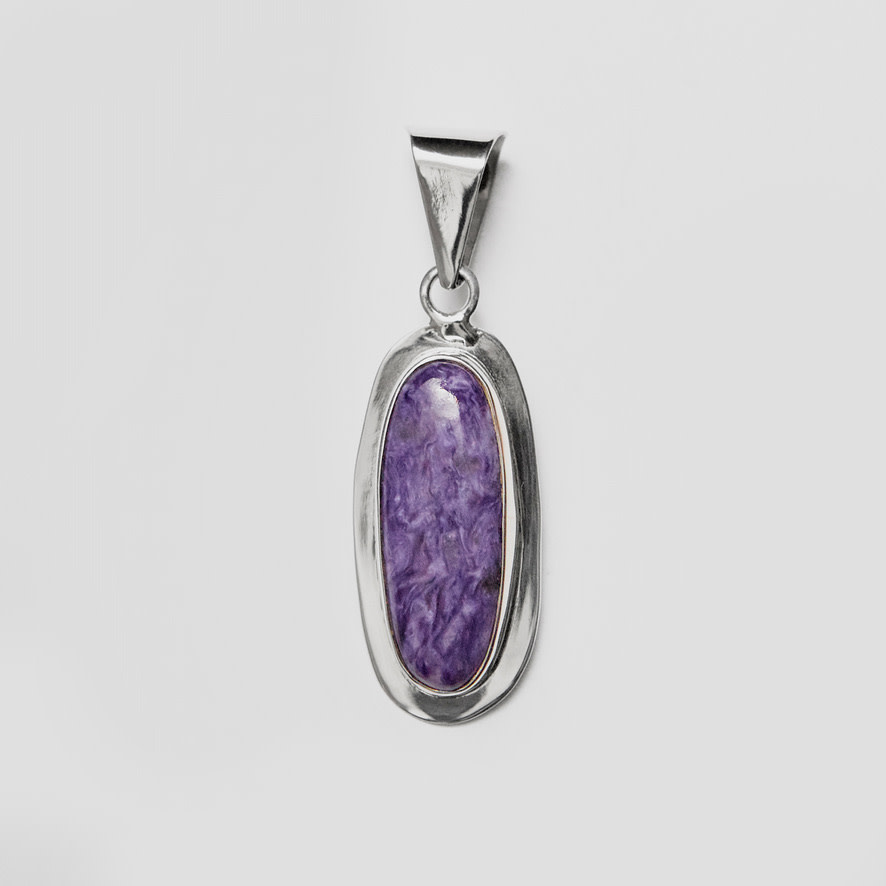 Charoite Long Oval Sterling Pendant