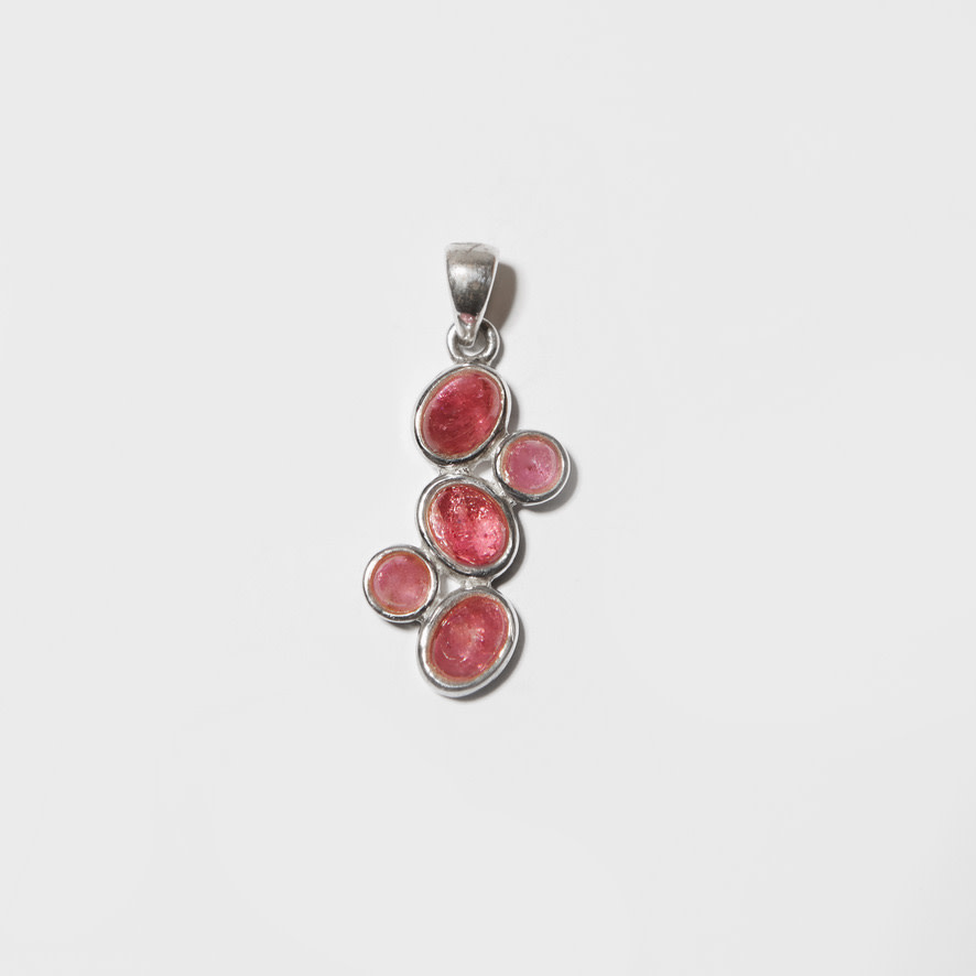 Pink Tourmaline Five Cabochon Sterling Pendant