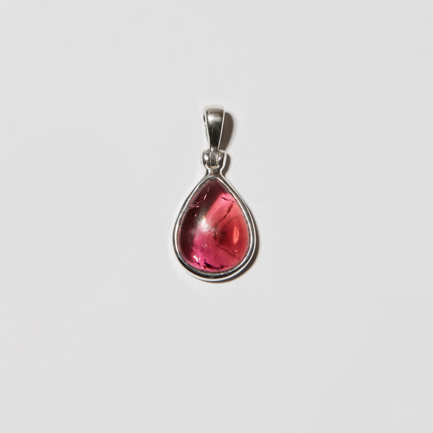 Pink Tourmaline Pear Cab Sterling Pendant