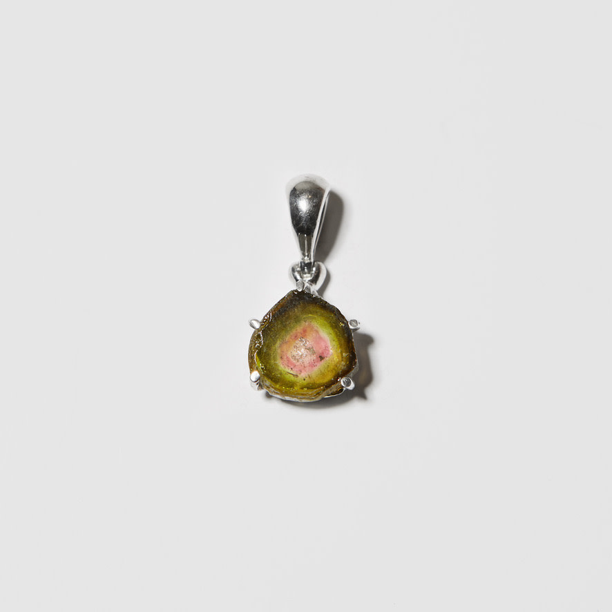 Watermelon Tourmaline Slice Sterling Pendant RP