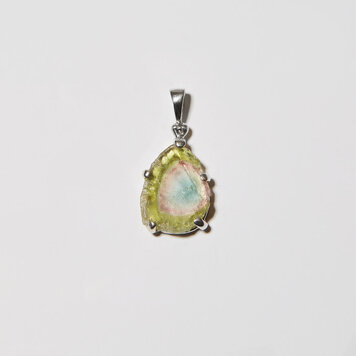 Watermelon Tourmaline Slice Sterling Pendant