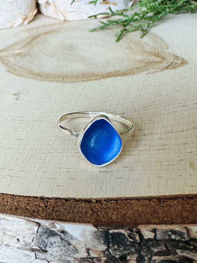 Beach Glass Dk Blue Ring Sz 10