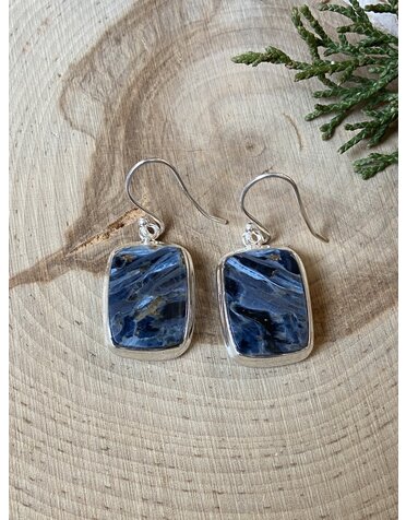 Pietersite Rectangle Sterling Drop Earrings