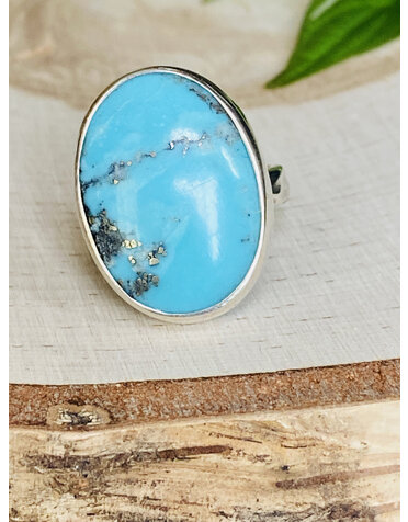 Turquoise Oval Sterling Ring - Adj