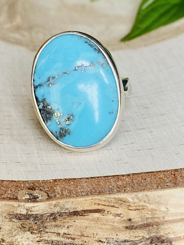 Turquoise Oval Sterling Ring - Adj