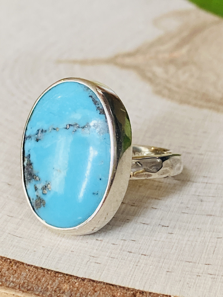 Turquoise Oval Sterling Ring - Adj