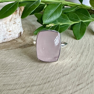 Rose Quartz Baguette Sterling Ring Sz 7.5