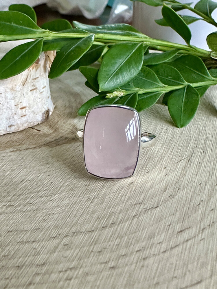 Rose Quartz Baguette Sterling Ring Sz 7.5