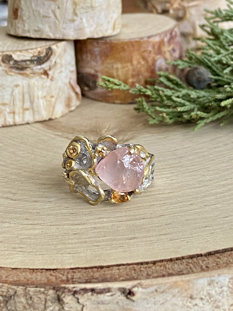 Rose Quartz & Citrine GP Sterling Ring Sz 6