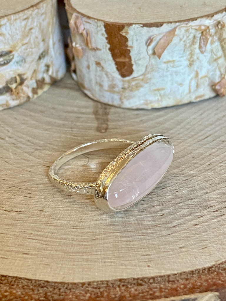 Rose Quartz Sterling Horizontal Ring