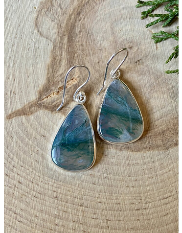 Moss Agate Teardrop Sterling Earrings