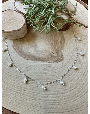 Dainty Pearl  & Sterling Necklace 18"