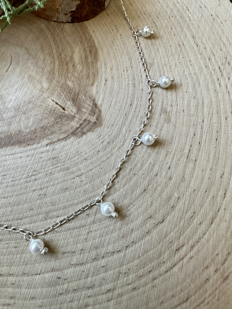 Dainty Pearl  & Sterling Necklace 18"
