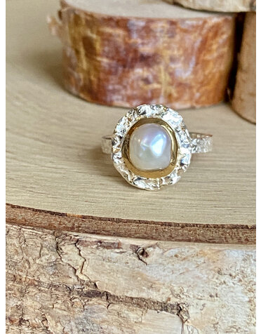 Pearl Double Bezel w/GP Sterling Ring Sz 8