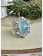 Aquamarine Oval Wide Sterling Ring Sz 8