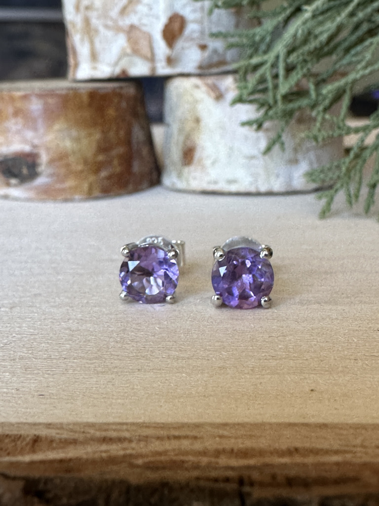 Amethyst Prong Sterling Studs 6mm