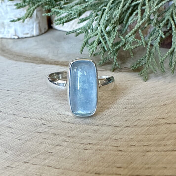 Aquamarine Baguette Sterling Ring Sz 7