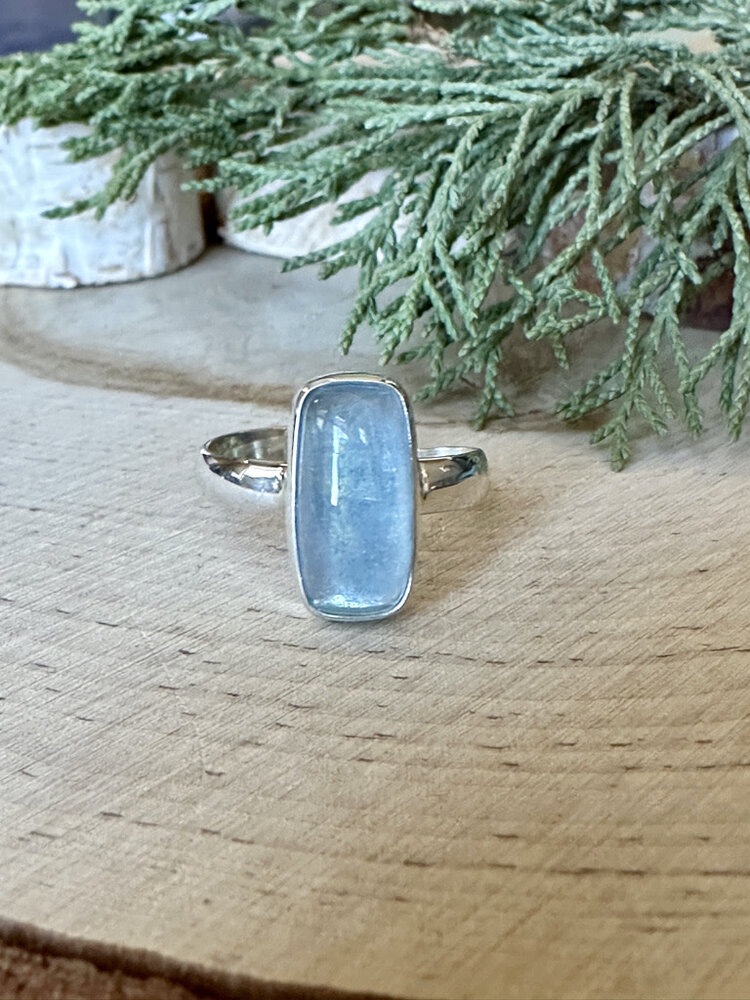 Aquamarine Baguette Sterling Ring Sz 7
