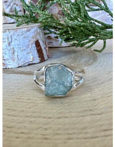 Nugent Rough Aquamarine Sterling Ring Sz 8