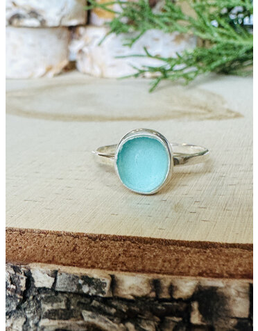 Beach Glass Ice Blue Round Ring Sz 9