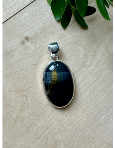 Nugent Blue Tiger Eye Oval Sterling Pendant