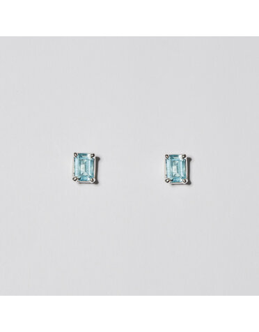 Blue Topaz Emerald Cut Sterling Studs