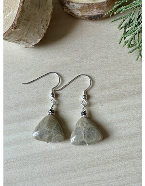 Petoskey Stone Triangle Sterling Drop Earrings