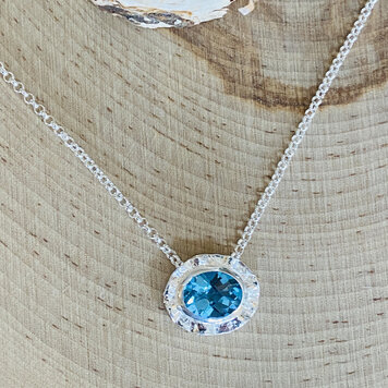 Blue Topaz Double Bezel Sterling Necklace Blue Topaz Double Bezel Sterling Necklace