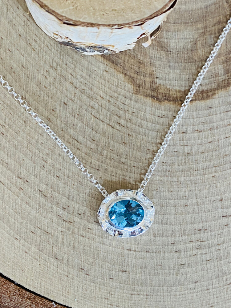 Blue Topaz Double Bezel Sterling Necklace