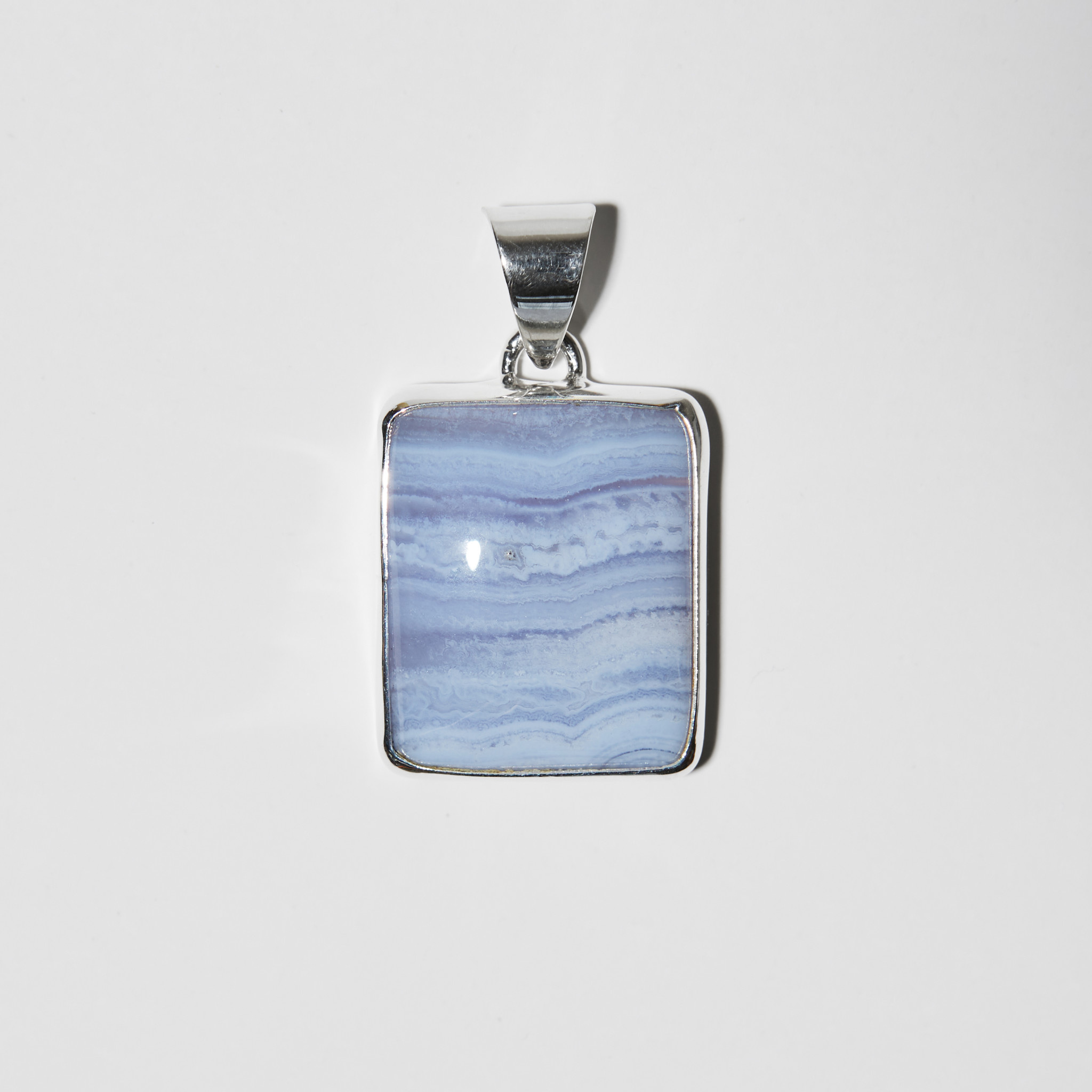 Blue Lace Agate Rectangle Sterling Pendant