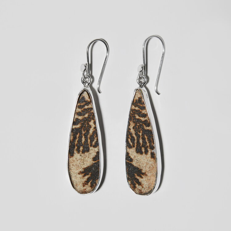 Dendrite Sterling Teardrop Earrings - Dark